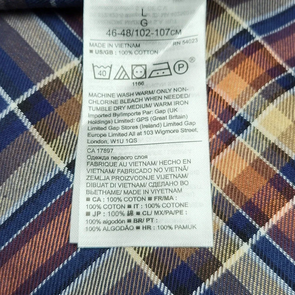 Banana Republic‎ Men Button Up Shirt L Blue Plaid Flannel Long Sleeve